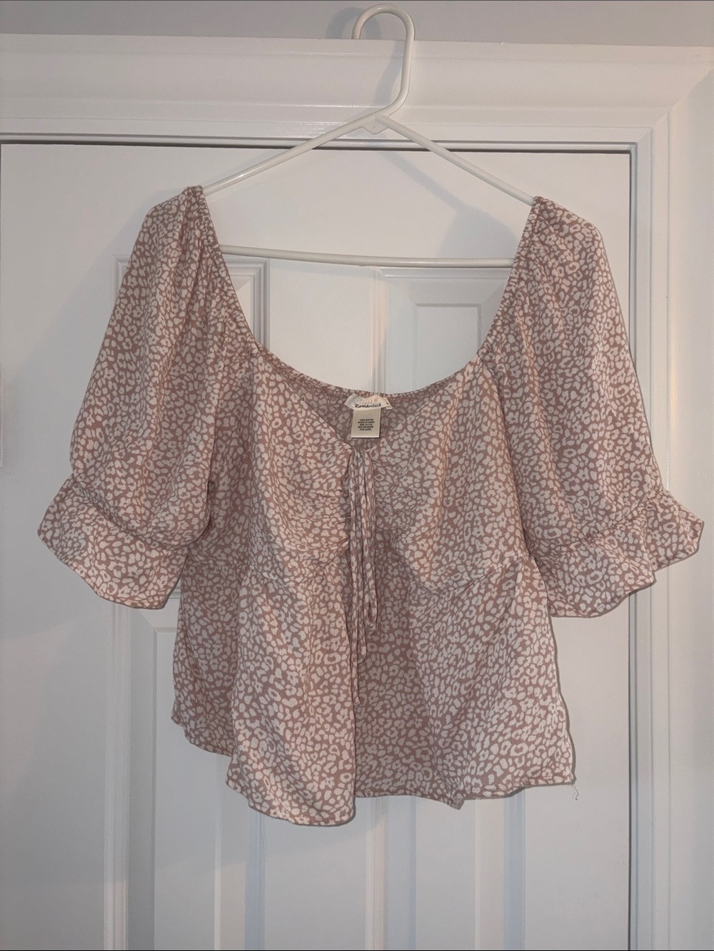 URBAN Romantics Light Pink Printed Peasant Blouse with Tie Front